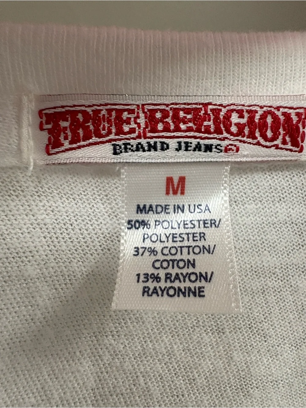 True Religion White T-Shirt with Red Buddha Guitar Graphic Medium